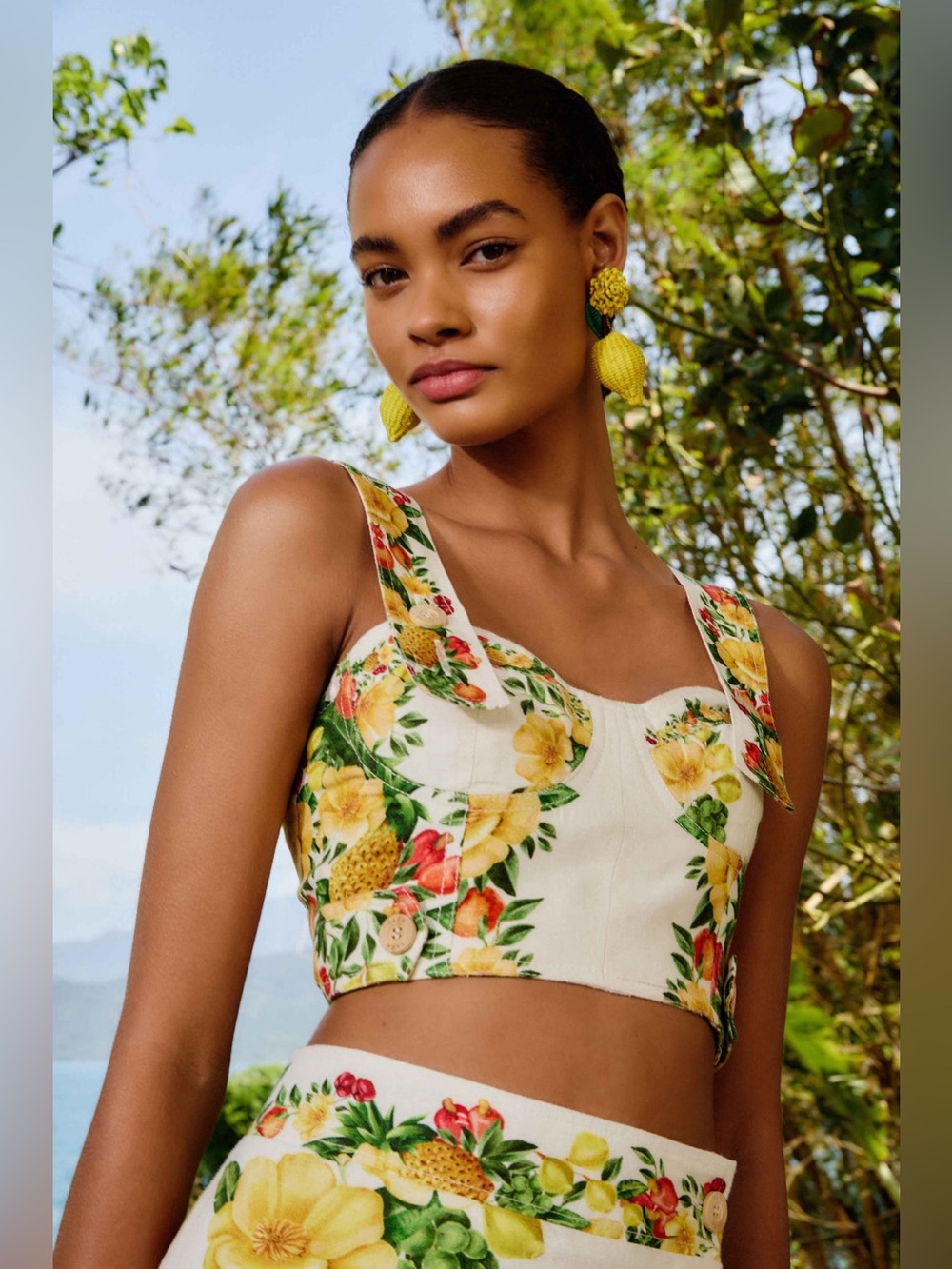 Farm Rio: Off-White Picnic Flowers Crop Top